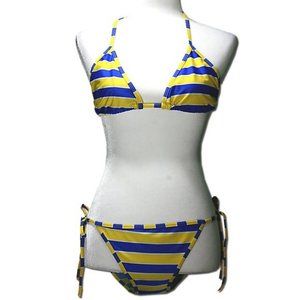 CHUN'S FASHION Blue Yellow Striped Bikini Set